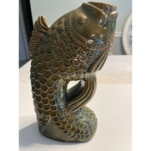 Studio Art Pottery Green Fish 10” Vase